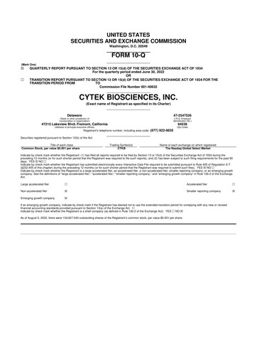 Thumbnail Cytek Biosciences 10-Q Quarterly Report FY2022 