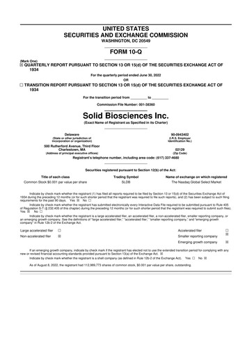 Thumbnail Solid Biosciences
 10-Q Quarterly Report FY 