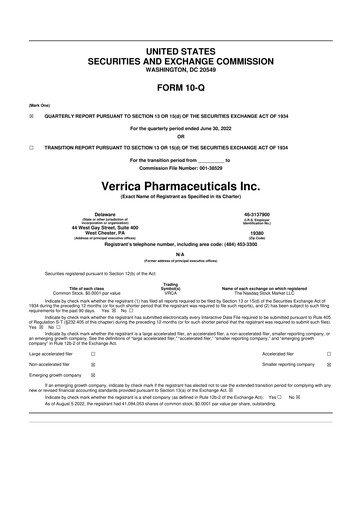 Thumbnail Verrica Pharmaceuticals 10-Q Quarterly Report FY2022 