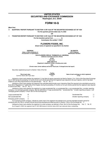 Thumbnail Flowers Foods
 10-Q Quarterly Report FY2022 