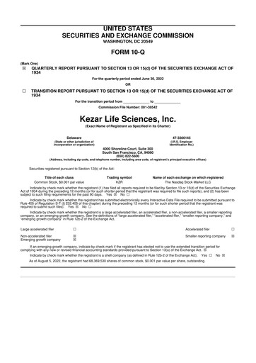 Thumbnail Kezar Life Sciences 10-Q Quarterly Report FY 