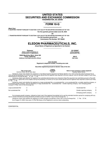 Thumbnail Eledon Pharmaceuticals 10-Q Quarterly Report FY 