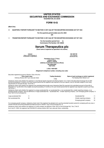 Miniature Iterum Therapeutics 10-Q Rapport trimestriel 2022 
