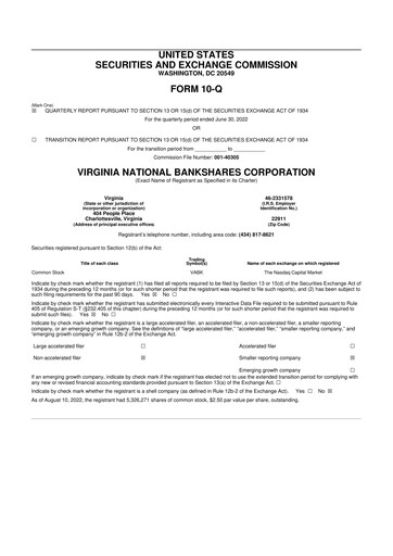 Thumbnail Virginia National Bankshares 10-Q Quarterly Report FY2022 