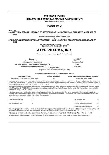 Thumbnail aTyr Pharma 10-Q Quarterly Report FY 