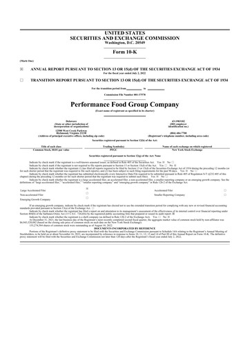 Thumbnail Performance Food Group 10-K Annual Report 