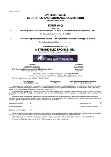 Thumbnail Methode Electronics
 10-Q Quarterly Report FY2023 