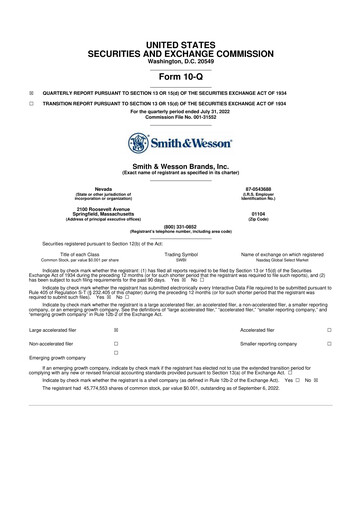 Thumbnail Smith & Wesson 10-Q Quarterly Report FY2022 