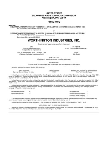 Miniature Worthington Enterprises 10-Q Rapport trimestriel 2022 