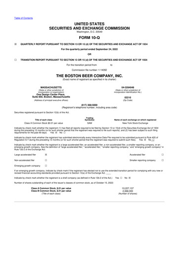 Vorschaubild Boston Beer Company 10-Q Quartalsbericht 2022 