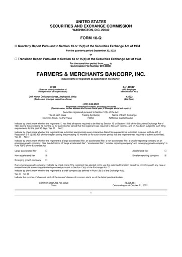 Thumbnail Farmers & Merchants Bancorp 10-Q Quarterly Report FY2022 