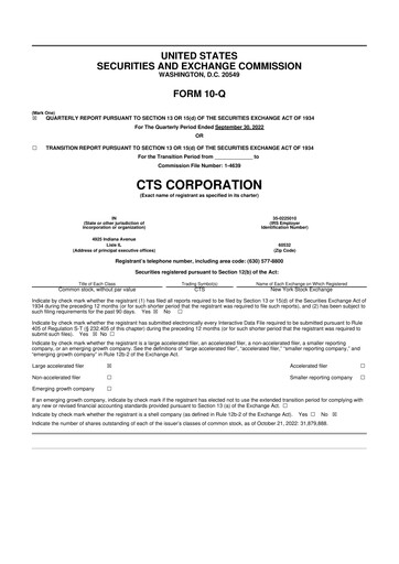 Miniature CTS Corporation 10-Q Rapport trimestriel 2022 