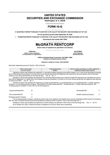 Miniature McGrath RentCorp
 10-Q Rapport trimestriel 2022 