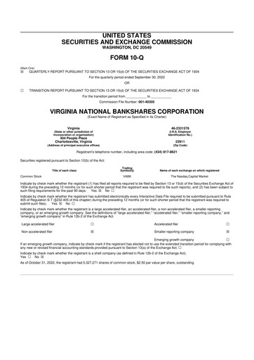 Thumbnail Virginia National Bankshares 10-Q Quarterly Report FY2022 