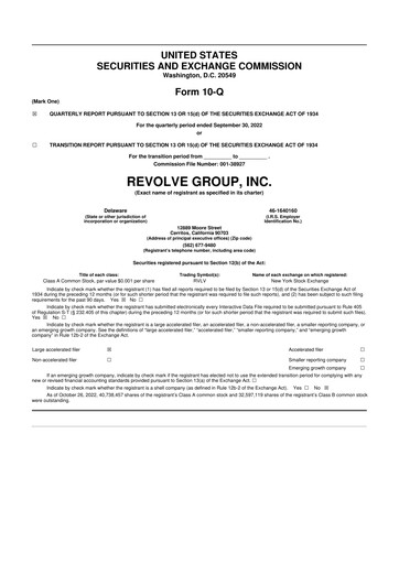 Thumbnail Revolve Group 10-Q Quarterly Report FY2022 
