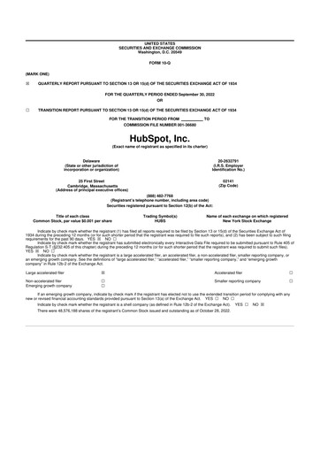 Thumbnail HubSpot 10-Q Quarterly Report FY2022 