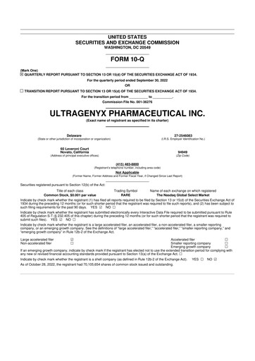 Miniature Ultragenyx Pharmaceutical 10-Q Rapport trimestriel 2022 