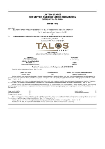 Thumbnail Talos Energy 10-Q Quarterly Report FY2022 