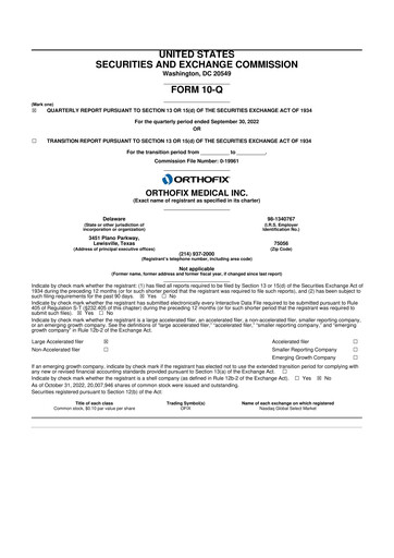 Vorschaubild Orthofix Medical
 10-Q Quartalsbericht 2022 