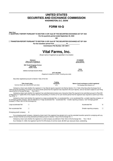Thumbnail Vital Farms 10-Q Quarterly Report FY2022 