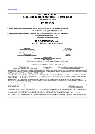 Miniature REGENXBIO 10-Q Rapport trimestriel  