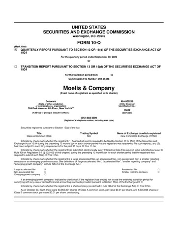 Thumbnail Moelis & Company 10-Q Quarterly Report FY2022 