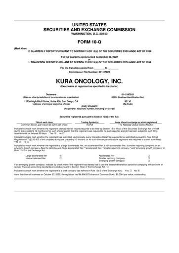 Miniature Kura Oncology
 10-Q Rapport trimestriel 2022 