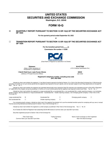 Thumbnail Packaging Corporation of America
 10-Q Quarterly Report FY2022 