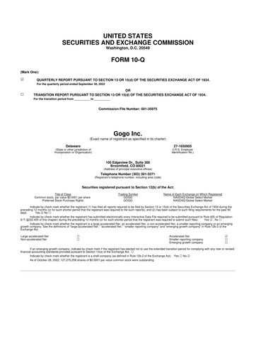 Vorschaubild Gogo Inflight Internet
 10-Q Quartalsbericht 2022 