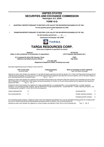 Thumbnail Targa Resources
 10-Q Quarterly Report FY2022 