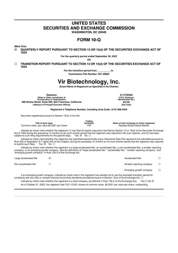 Thumbnail Vir Biotechnology
 10-Q Quarterly Report FY 