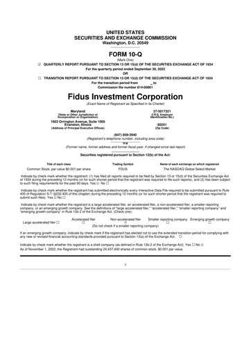 Miniature Fidus Investment Corporation 10-Q Rapport trimestriel 2022 