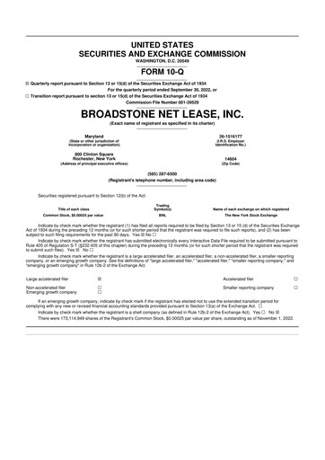 Thumbnail Broadstone Net Lease 10-Q Quarterly Report FY2022 