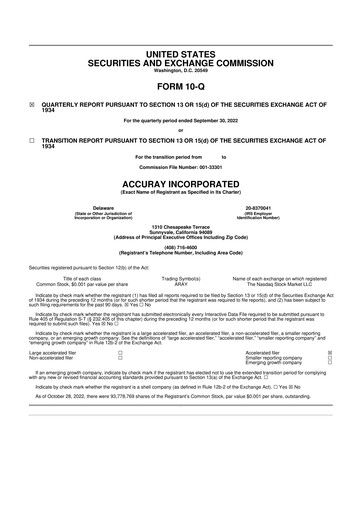 Thumbnail Accuray 10-Q Quarterly Report FY2022 