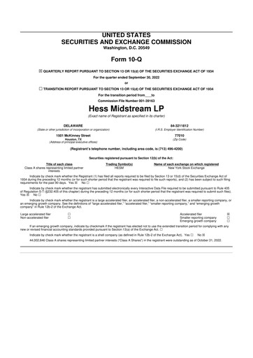 Thumbnail Hess Midstream 10-Q Quarterly Report FY2022 