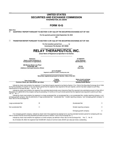 Thumbnail Relay Therapeutics 10-Q Quarterly Report FY 