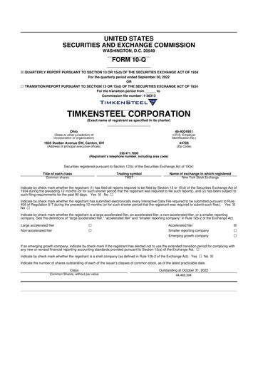 Miniature Metallus 10-Q Rapport trimestriel 2022 