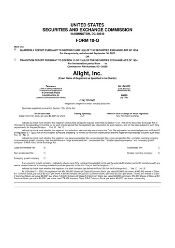 Thumbnail Alight 10-Q Quarterly Report FY2022 
