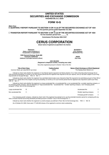 Thumbnail Cerus Corporation 10-Q Quarterly Report FY2022 