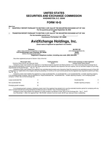 Vorschaubild AvidXchange 10-Q Quartalsbericht 2022 