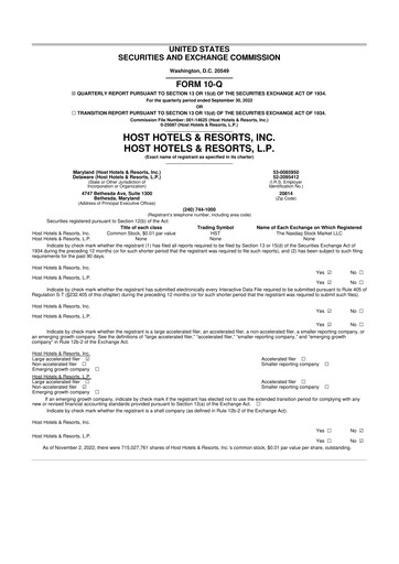 Thumbnail Host Hotels & Resorts
 10-Q Quarterly Report FY2022 