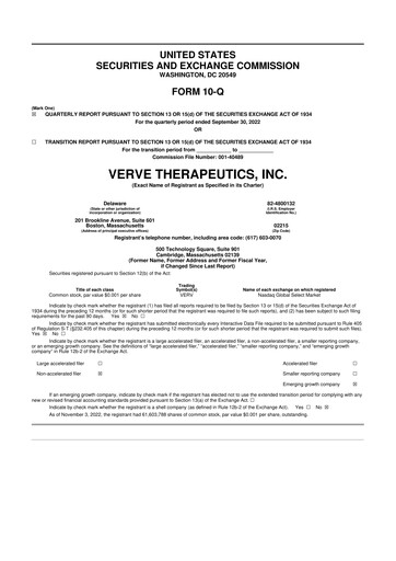 Thumbnail Verve Therapeutics 10-Q Quarterly Report FY2022 