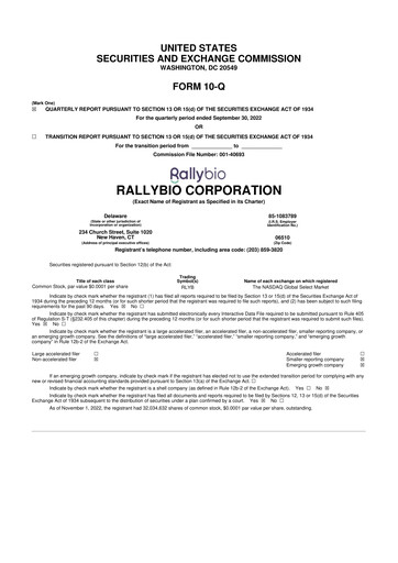 Thumbnail Rallybio 10-Q Quarterly Report FY 