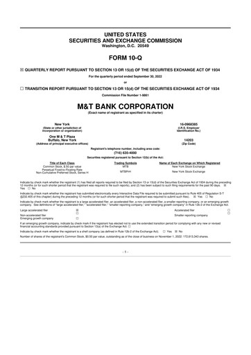 Thumbnail M&T Bank 10-Q Quarterly Report FY2022 