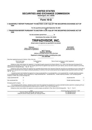 Miniature TripAdvisor 10-Q Rapport trimestriel 2022 