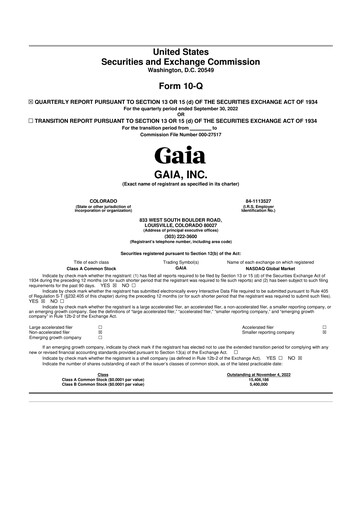 Thumbnail Gaia 10-Q Quarterly Report FY 