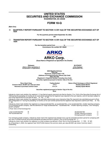 Thumbnail ARKO Corp. 10-Q Quarterly Report FY2022 
