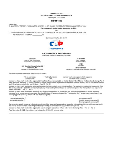 Miniature CrossAmerica Partners 10-Q Rapport trimestriel 2022 