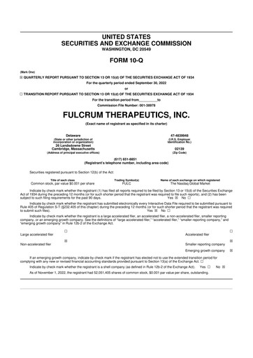 Miniature Fulcrum Therapeutics 10-Q Rapport trimestriel 2022 