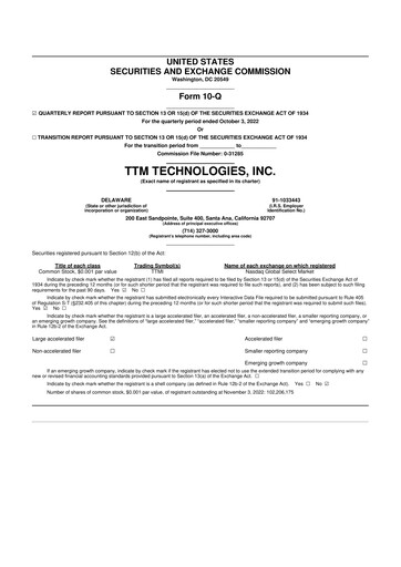 Thumbnail TTM Technologies
 10-Q Quarterly Report FY2022 